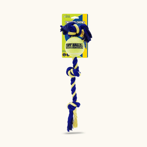 Petsport Twisted Chews Medium Three Knot Cotton Rope with Tuff Ball Dog Toys-16/2.5 inch